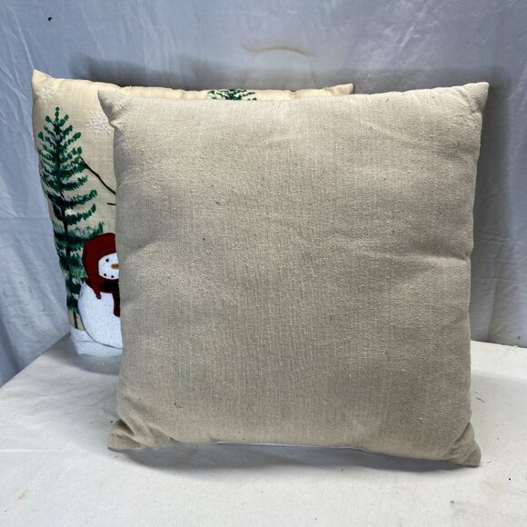 Set Of 2 Winter Snowman Throw Pillows 15 Inch Decorative Cushion Covers Beige & - Picture 3 of 3